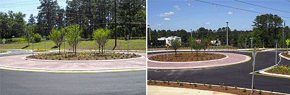 A roundabout at the intersection of Weems Rd. and Easterwood Dr., close to Tom Brown Park and the Armory. 