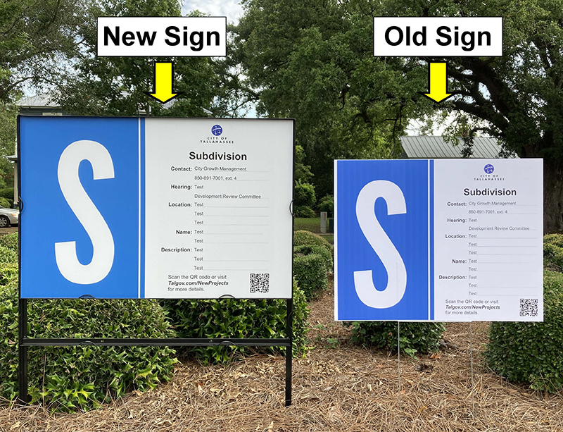View of the old and new signs from the front